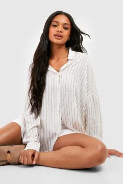 Chemise Oversize Rayée Fendue Sur Les Côtés