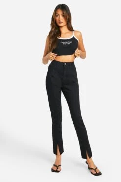 Jean Skinny Basique Fendu Taille Haute 8 Jean Skinny Basique Fendu Taille Haute -FR Chemises Soldes Magasin fzz00452 black xl 2