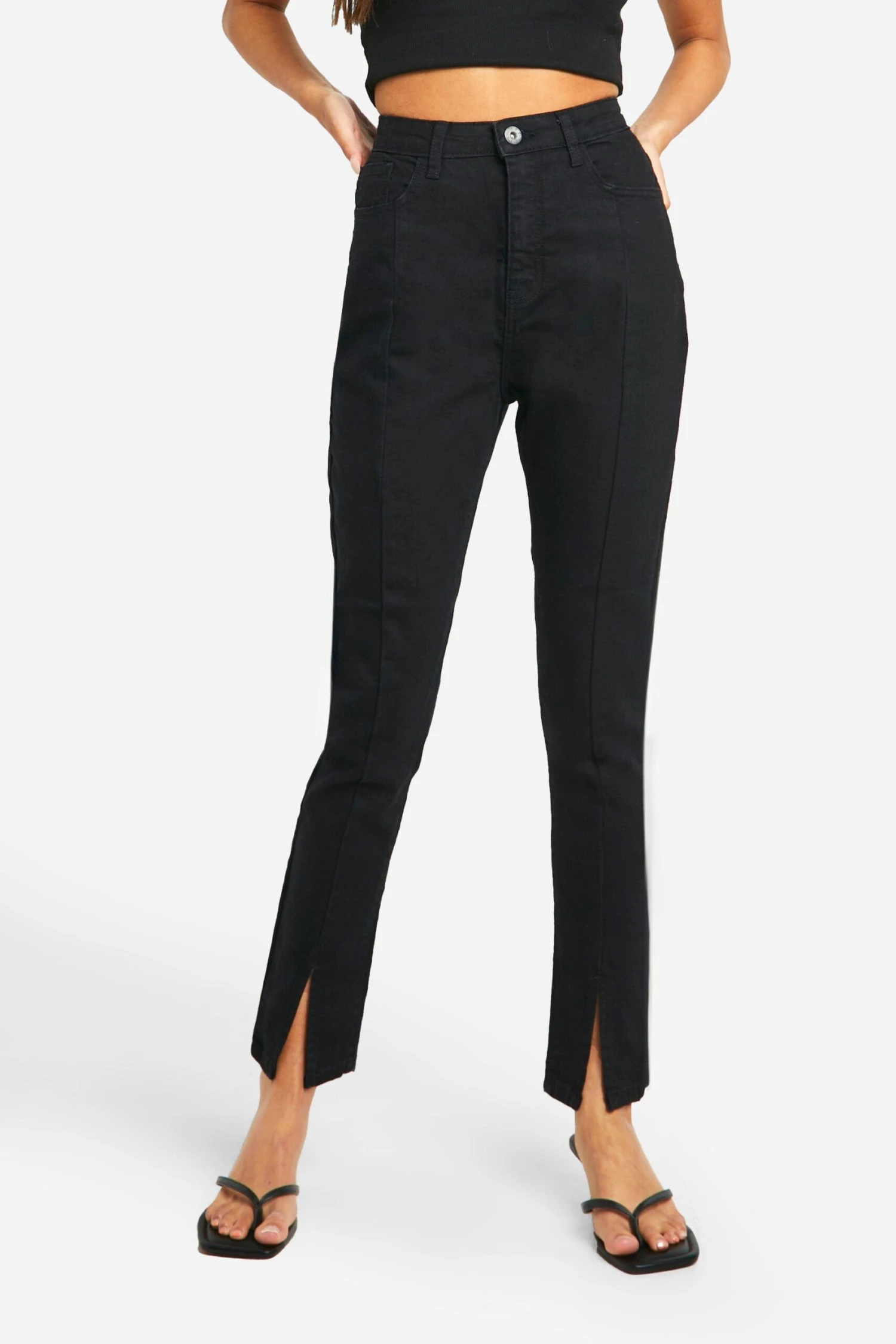 Jean Skinny Basique Fendu Taille Haute 6 Jean Skinny Basique Fendu Taille Haute – Image 4