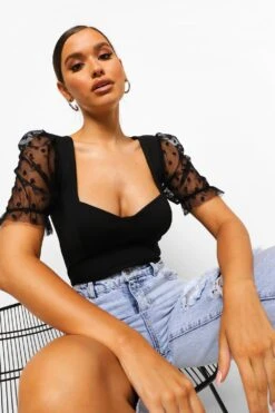 Body à Col Cœur En Tulle 8 Body à Col Cœur En Tulle -FR Chemises Soldes Magasin fzz05055 black xl 2