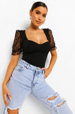 Body à Col Cœur En Tulle 9 Body à Col Cœur En Tulle -FR Chemises Soldes Magasin fzz05055 black xl 3