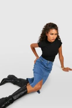 Jupe En Jean Mi Longue Fendue Sur Le Devant -FR Chemises Soldes Magasin fzz05262 mid20blue xl 3