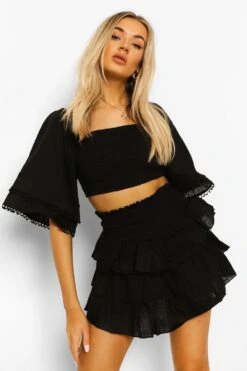 Ensemble Avec Top Froncé Et Jupe à Volants -FR Chemises Soldes Magasin fzz07304 black xl 2