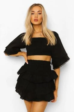Ensemble Avec Top Froncé Et Jupe à Volants -FR Chemises Soldes Magasin fzz07304 black xl 3