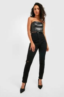 Jean Disco Taille Haute à Genoux Déchirés