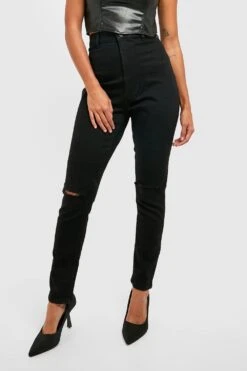 Jean Disco Taille Haute à Genoux Déchirés -FR Chemises Soldes Magasin fzz11488 black xl 3