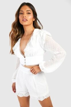 Short à Broderie En Tulle