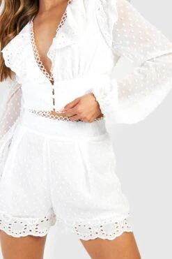 Short à Broderie En Tulle 9 Short à Broderie En Tulle -FR Chemises Soldes Magasin fzz13163 ivory xl 3