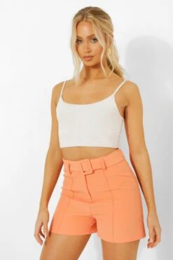Short Slim Ceinturé à Coutures Apparentes 9 Short Slim Ceinturé à Coutures Apparentes -FR Chemises Soldes Magasin fzz15133 coral xl 3
