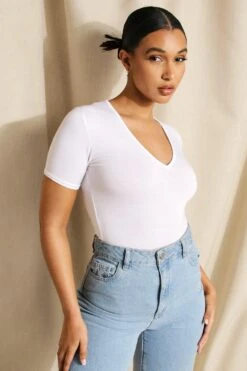 Body Basique à Col En V -FR Chemises Soldes Magasin fzz16747 white xl 2