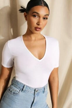 Body Basique à Col En V -FR Chemises Soldes Magasin fzz16747 white xl 3