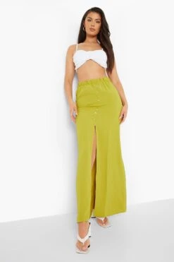 BOOHOO Jupe Longue Tissée Et Texturée à Boutons Premium -FR Chemises Soldes Magasin fzz23306 olive xl 2