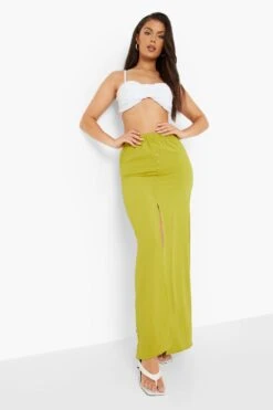 BOOHOO Jupe Longue Tissée Et Texturée à Boutons Premium -FR Chemises Soldes Magasin fzz23306 olive xl 3