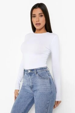 FR Chemises Soldes Magasin 32 BOOHOO Body Basique à Col Ras-du-cou Et Manches Longues