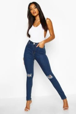 Jean Skinny Déchiré Taille Haute