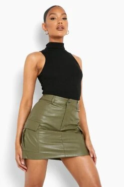 Mini-jupe En Similicuir à Poches Cargo -FR Chemises Soldes Magasin fzz31481 khaki xl 2