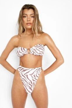 Haut De Maillot De Bain Effet Bandeau à Imprimé Tigre Et Anneau Métallique