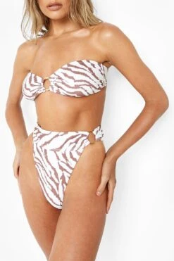Haut De Maillot De Bain Effet Bandeau à Imprimé Tigre Et Anneau Métallique -FR Chemises Soldes Magasin fzz37177 cream xl 3