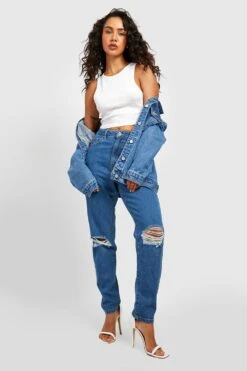 Jean Mom Déchiré Taille Haute 8 Jean Mom Déchiré Taille Haute -FR Chemises Soldes Magasin fzz40101 mid20wash xl 2