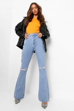 Jean Bootcut Déchiré à Taille Haute -FR Chemises Soldes Magasin fzz40273 light20wash xl 2