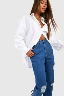 Jean Mom Déchiré Taille Mi-haute -FR Chemises Soldes Magasin fzz40489 mid20wash xl 2