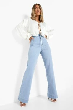 Jean Flare Délavé En Denim Stretch -FR Chemises Soldes Magasin fzz40661 light20blue xl 2