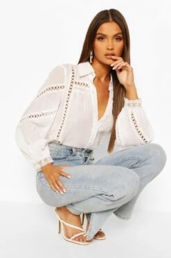 Chemise En Coton à Détails En Crochet 9 Chemise En Coton à Détails En Crochet -FR Chemises Soldes Magasin fzz70072 black xl 3