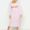 Ensemble Côtelé Avec Crop Top à Manches Longues Et Jupe Longue -FR Chemises Soldes Magasin fzz93077 lilac xl