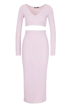 Ensemble Côtelé Avec Crop Top à Manches Longues Et Jupe Longue -FR Chemises Soldes Magasin fzz93077 lilac xl 2