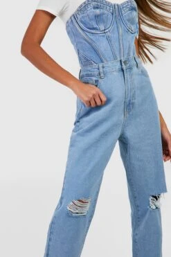 Jean Droit Basique à Taille Haute Et Détails Déchirés -FR Chemises Soldes Magasin fzz95340 light20wash xl 3