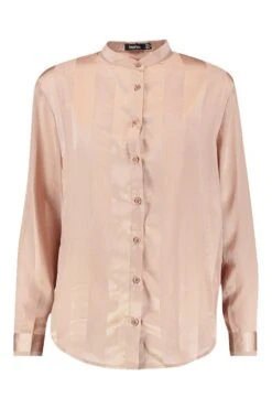 Chemise Satinée Sans Col à Rayures -FR Chemises Soldes Magasin fzz98346 mocha xl 2