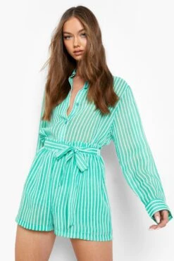 Short Ample Texturé à Rayures -FR Chemises Soldes Magasin gzz00745 green xl 3