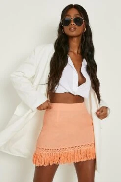 Mini-jupe Effet Lin à Franges