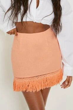 Mini-jupe Effet Lin à Franges 9 Mini-jupe Effet Lin à Franges -FR Chemises Soldes Magasin gzz01722 orange xl 3