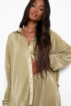 Chemise Oversize Effet Plissé Premium -FR Chemises Soldes Magasin gzz03140 khaki xl 3