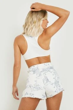 Short En Jean à Ourlet Déchiré Et Imprimé Porcelaine -FR Chemises Soldes Magasin gzz04834 ecru xl 1