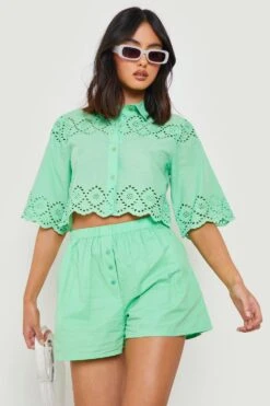 Chemise Courte En Broderie Anglaise -FR Chemises Soldes Magasin gzz07705 green xl 2