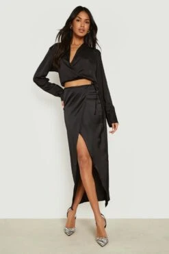 Jupe Longue Satinée Croisée à Attaches -FR Chemises Soldes Magasin gzz08476 black xl 2