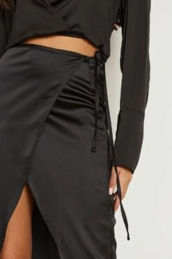 Jupe Longue Satinée Croisée à Attaches -FR Chemises Soldes Magasin gzz08476 black xl 3