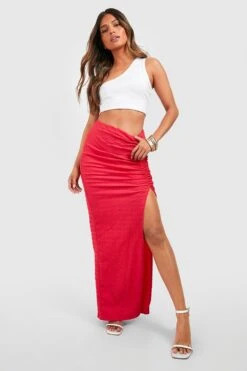 Jupe Longue Texturée Fendue -FR Chemises Soldes Magasin gzz09871 hot20pink xl 2