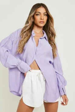 Chemise Effet Plissé à Manches Volumineuses 9 Chemise Effet Plissé à Manches Volumineuses -FR Chemises Soldes Magasin gzz10409 lilac xl 3