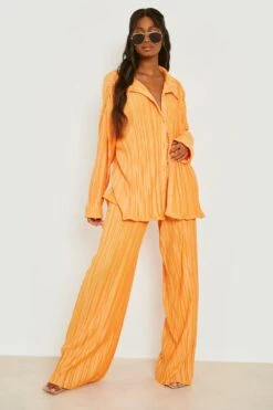 Chemise Plissée Effet Mat Coupe Relax -FR Chemises Soldes Magasin gzz10430 orange xl 2