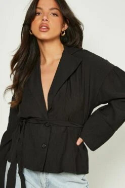 Chemise Effet Plissé Nouée à La Taille 8 Chemise Effet Plissé Nouée à La Taille -FR Chemises Soldes Magasin gzz10682 black xl 2