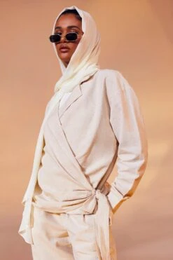 Blouse Effet Lin à Attaches