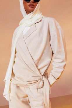 Blouse Effet Lin à Attaches -FR Chemises Soldes Magasin gzz12564 stone xl 3