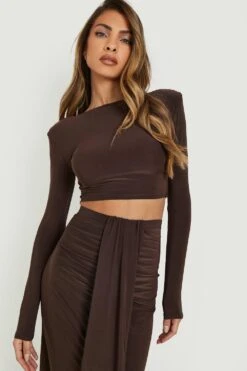 Ensemble Soyeux Effet Drapé -FR Chemises Soldes Magasin gzz12801 chocolate xl 3