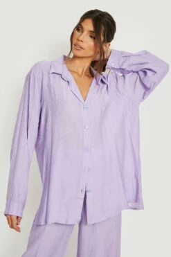 Chemise Texturée Relax En Lin -FR Chemises Soldes Magasin gzz14404 lilac xl 2
