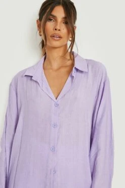 Chemise Texturée Relax En Lin -FR Chemises Soldes Magasin gzz14404 lilac xl 3