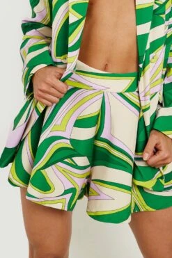 Short Flare Ajusté à Imprimé Abstrait -FR Chemises Soldes Magasin gzz14412 lime xl 3