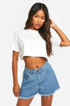 Short En Jean Délavé à Bords Bruts